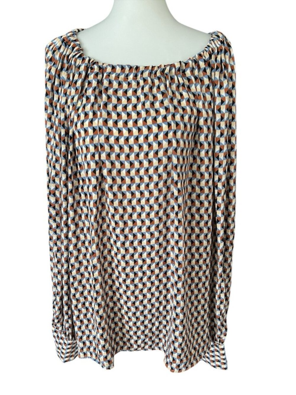Worthington Multicolor Long Sleeve Keyhole With Tie Blouse-3X-NWT